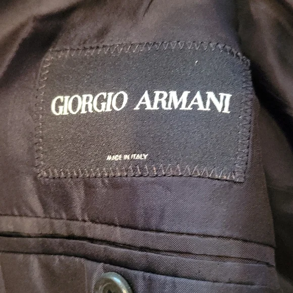 Giorgio Armani Black Label blue pinstripe suit